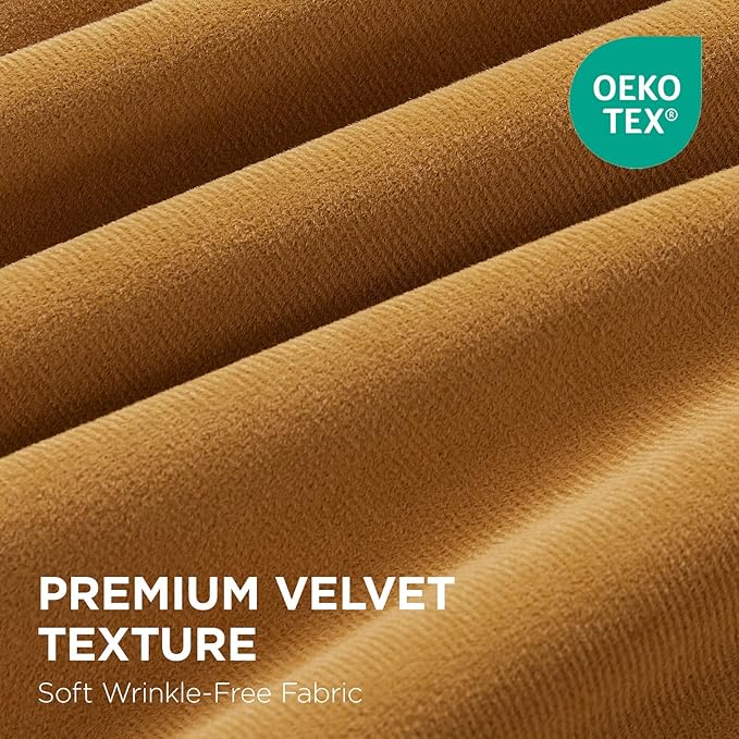 Joydeco Mustard Yellow 100% Blackout Curtains 120 Inch 2 Panels, Luxury Thermal Yellow Velvet Curtains for Bedroom Living Room, Soundproof Blackout Window Drapes, Rod Pocket & Back Tab (52W x 120L)