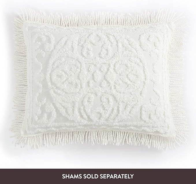 Beatrice Home Fashions Medallion Chenille Bedspread, King, Ivory