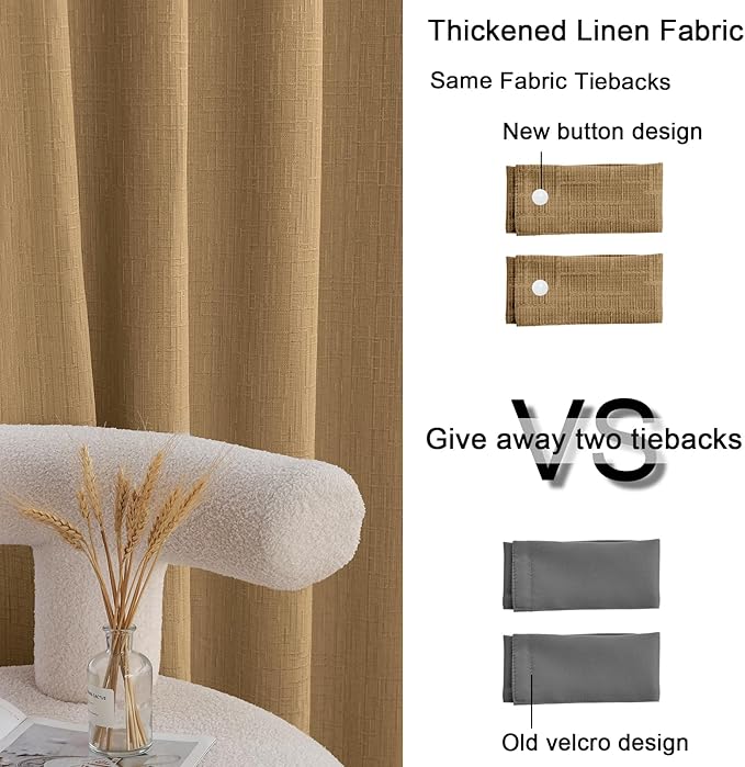 Extra Long Linen Curtains 120 inch Length 2 Panels Thick Faux Linen Blended Window Drapes Burlap Textured Curtains with Grommet for Living Room Farmhouse 10ft (52x120 Light Coffee) Natural
