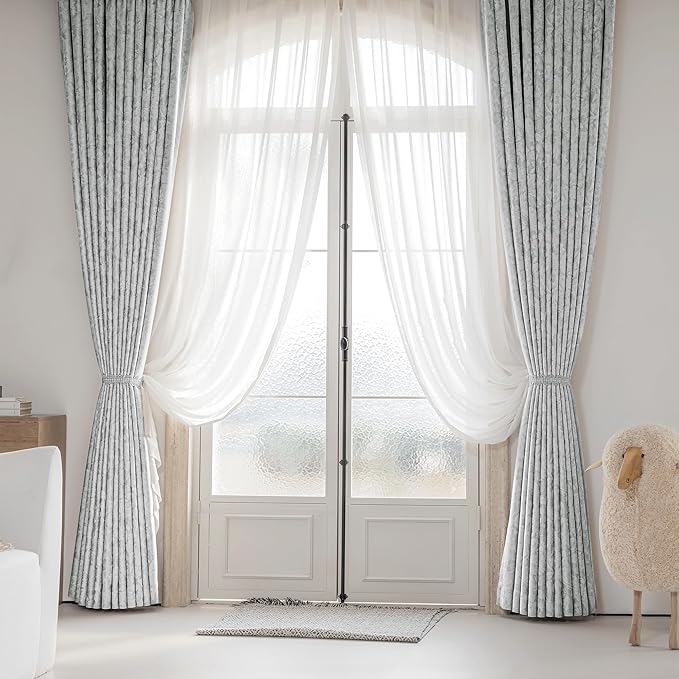 Beauoop Grey Floral Jacquard Blackout Curtains 96 Inches Long 2 Panels for Bedroom Living Room Gray Flower Chenille Room Darkening Thermal Insulated Soundproof Grommet Window Treatments Drapes, 52x96