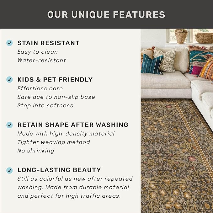 3x12 Extra Long Runner Rugs for Hallways, Vintage Washable Kitchen Floor Mats Non Slip, Floral Entryway Rug Indoor, Low Pile & Soft Stain Resistant Carpet - Oriental Home Décor