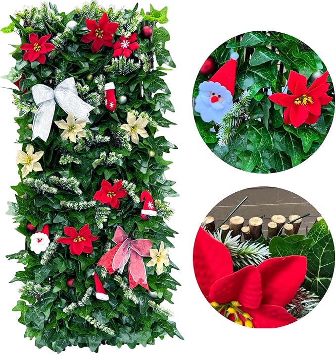 Sumery Expandable Fence Privacy Screen for Balcony Patio Outdoor,Decorative Faux Ivy Fencing Panel,Artificial Hedges (Single Sided Leaves) (2, Christmas-Ivy)