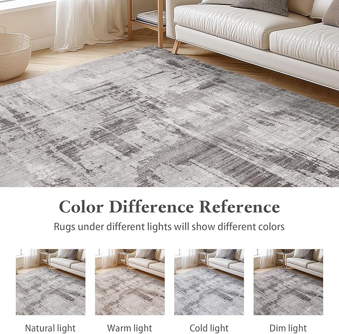 Machine Washable Area Rugs 5x7, Modern Abstract Soft Rugs for Living Room Neutral Large Carpet for Bedroom Floor Non Slip Rug Under Dining Table Bed Grey Home Office | Grey