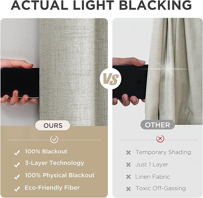 Joydeco Blackout Curtains 96 Inches Long 2 Panels Burg, Room Darkening Curtains for Bedroom, 100% Black Out Textured Thermal Drapes Privacy Protection 2 Panels Set(W52 x L96 Inch, Light Beige)
