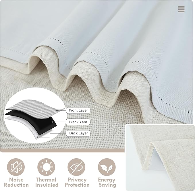 DriftAway Double Layer Linen Blackout Tie Up Curtains Thermal Insulated Fully Lined Balloon Roman Shade Bathroom Window Adjustable Rod Pocket for Small Window 31 Inch by 47 Inch Beige