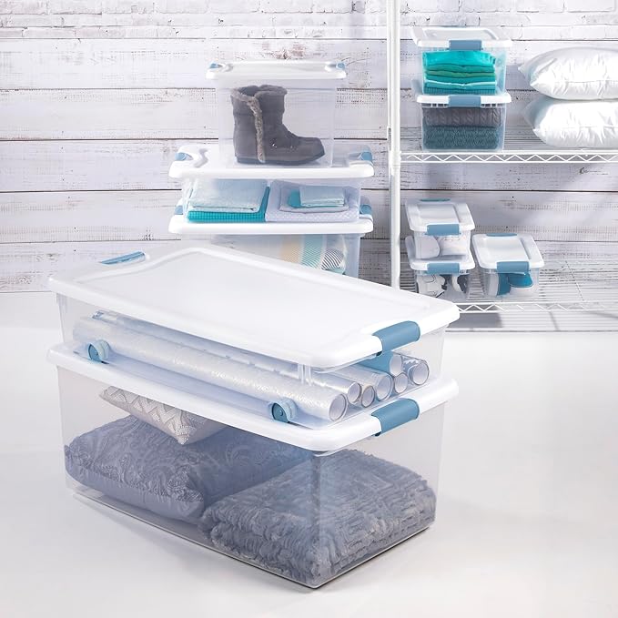 Sterilite 4-Pack Latching Box, Under Bed Storage Bins with Lids, Clear Plastic, 106 Quart - Heavy-Duty Organizing Containers for Closet, Bathroom, and Office