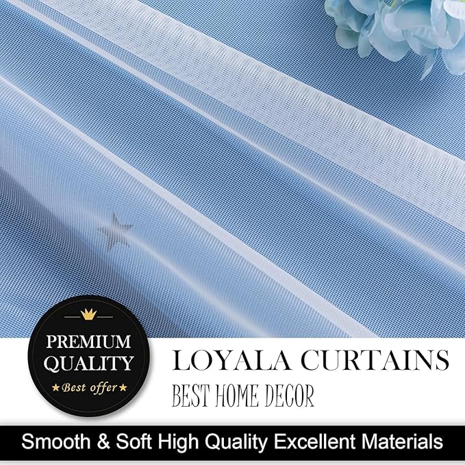 Star Curtains, Blue Blackout Curtains, 52"W x 63"L, 2 Panels, Bedroom & Living Room