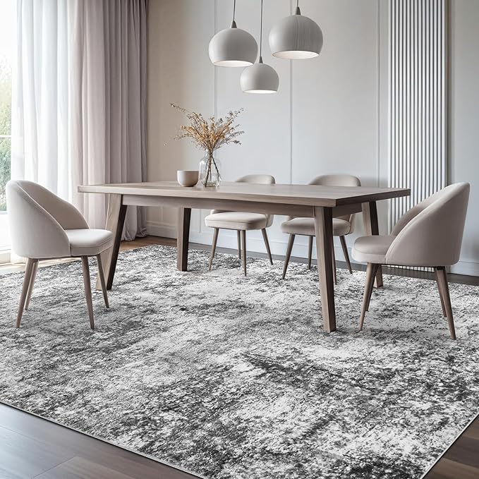 Area Rug Living Room Rugs - 6x9 Large Soft Indoor Neutral Modern Abstract Low Pile Washable Rug Carpet for Bedroom Dining Room Farmhouse Home Office - Grey