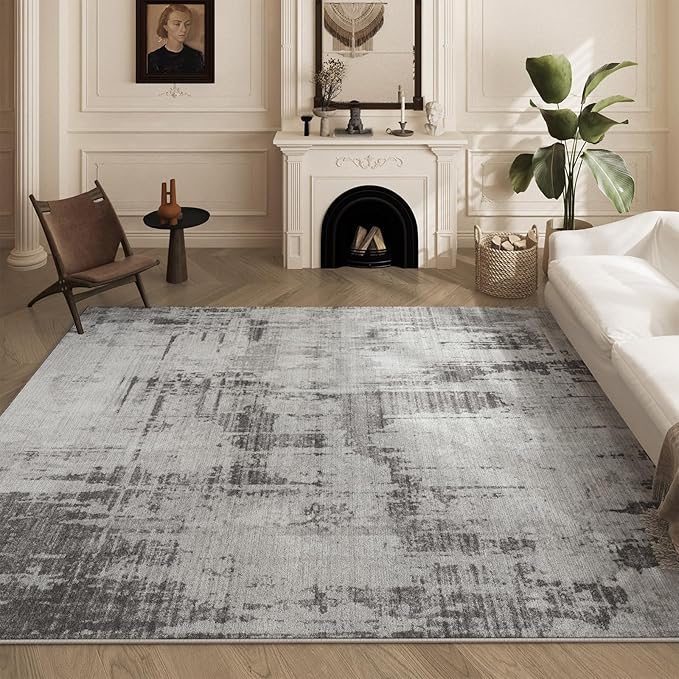 Area Rugs 6x9, Machine Washable Neutral Modern Abstract Soft Rugs for Living Room Large Carpet for Floor Non Slip Rug Under Dining Table Bed Grey Home Office | Grey