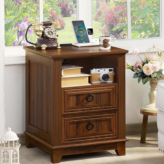 Bedroom Dresser and Nightstand Sets 4 Piece, Farmhouse 6 Drawers Dresser & 40.5" Tall Chest of Drawers,18" Nightstands with Charging Station,54" Wide Furniture Dressers for Bedroom,Living Room