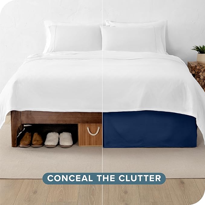 Bare Home Kids Twin Bed Skirt - 15-Inch Tailored Drop Easy Fit - Bed Skirt for Beds - Center & Corner Pleats (Twin, Dark Blue)