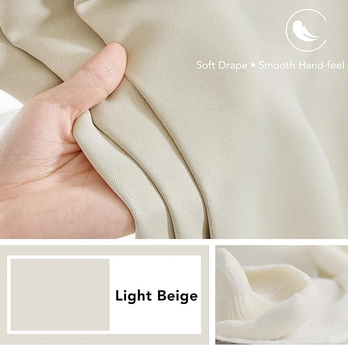 Deconovo Blackout Curtains, Thermal Insulated, W38 x L45 2 Panels, Back Tab, Machine Washable, Room-Darkening Drapes for Bedroom/Living Room Light Beige