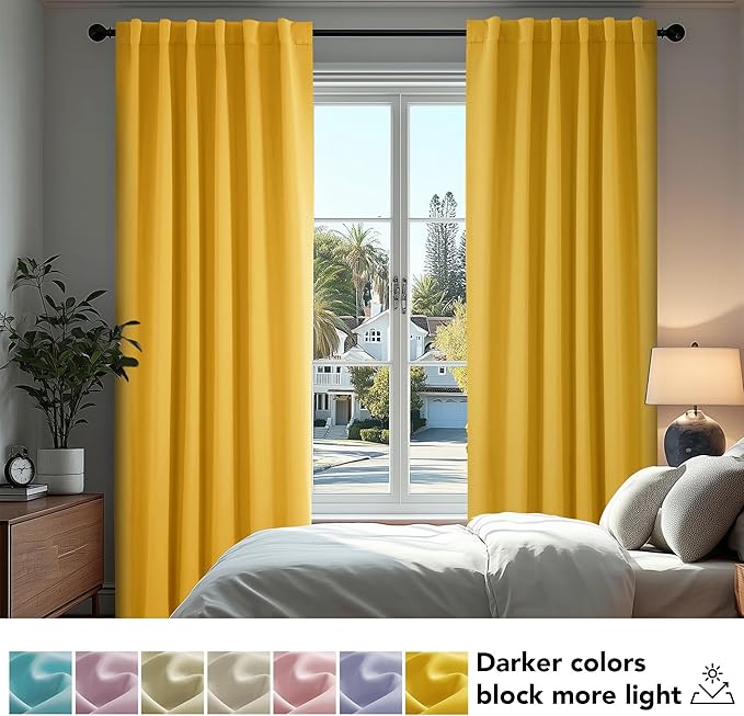 Deconovo Extra Long Blackout Curtains Back Tab and Rod Pocket Thermal Insulated Room Darkening Curtains for Bedroom 52Wx108L Inch Mellow Yellow 2 Panels