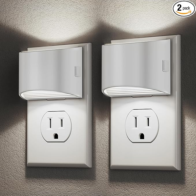 DORESshop LED Night Light[2 Pack], Night Lights Plug into Wall, 3 Level Brightness Adjustable Plug in Night Light, Dusk to Dawn Sensor Nightlights for Adults,Bedroom,Bathroom,Hallway,5000K White Cover