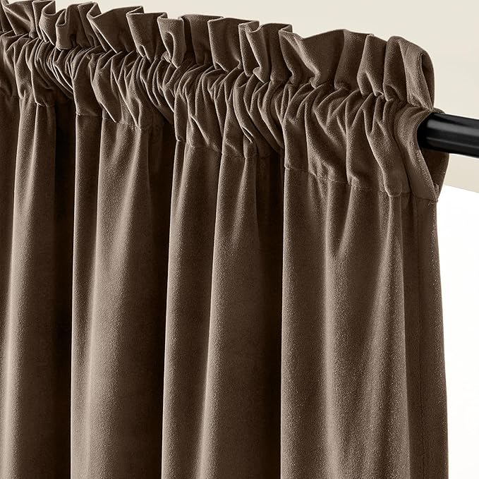 Lazzzy Velvet Blackout Curtains Thermal Insulated Room Window Drapes Super Soft Luxury Curtains for Living Room Bedroom Rod Pocket 2 Panels, Truffle, 52" W x 108" L