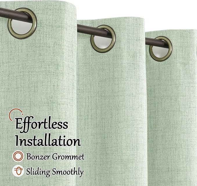 Sage Green Blackout Curtains for Living Room - Spring Linen Curtains 84 Inch Length Thermal Insulated Privacy Burlap Window Drapes for Bedroom Scandinavian Farmhouse, 2 Panels Each 52" Wide