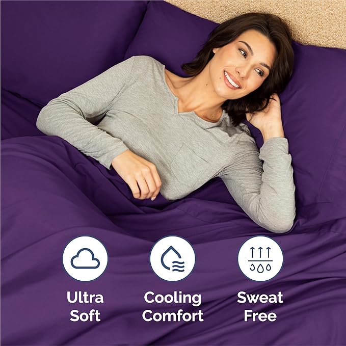 Twin 4 Piece Sheet Set - Cooling, Comfy & Breathable - Hotel Luxury Bedding, Includes Fitted Sheet for Women, Men, Kids and Teens - 1 Flat, 1 Fitted Sheet, 2 Pillowcases with Deep Pockets - Purple