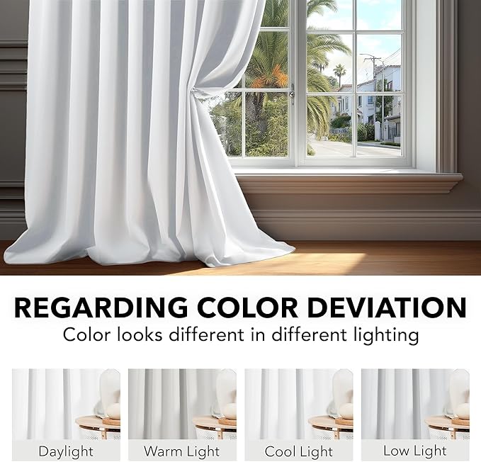 Deconovo Blackout Curtains, Thermal Insulated, W52 x L45 2 Panels, Back Tab, Machine Washable, Room-Darkening Drapes for Bedroom/Living Room Pure White