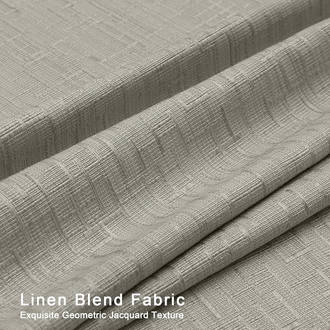 Jacquard Linen Curtains 84 inch Length 2 Panels Thick Faux Linen Blended Window Drapes Burlap Textured Curtains with Grommet for Living Room Bedroom Farmhouse (52x84 Light Khaki) Natural