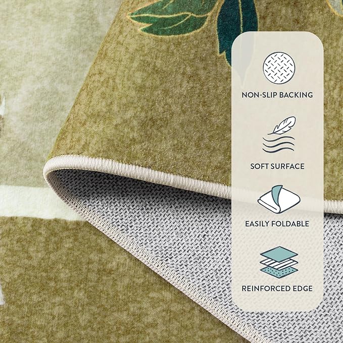 Lahome Peacock Area Rugs 8x10, Soft Washable 8x10 Rugs for Living Room, Floral Non Slip Vintage Ultra-Thin Stain Resistance Large Carpet for Bedroom Office Farmhouse Dining Room, Beige