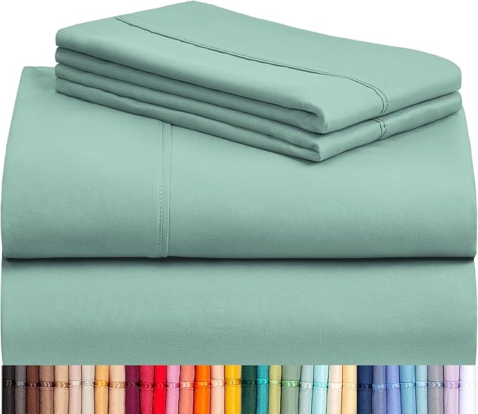 LuxClub 4 PC King Sheet Set, Deep Pockets Wrinkle Free Cooling Bed Sheets Hotel Bedding for Women, Men, Includes 1 Fitted Sheet, 1 Flat Sheet and 2 Pillowcases-Soft Light Teal