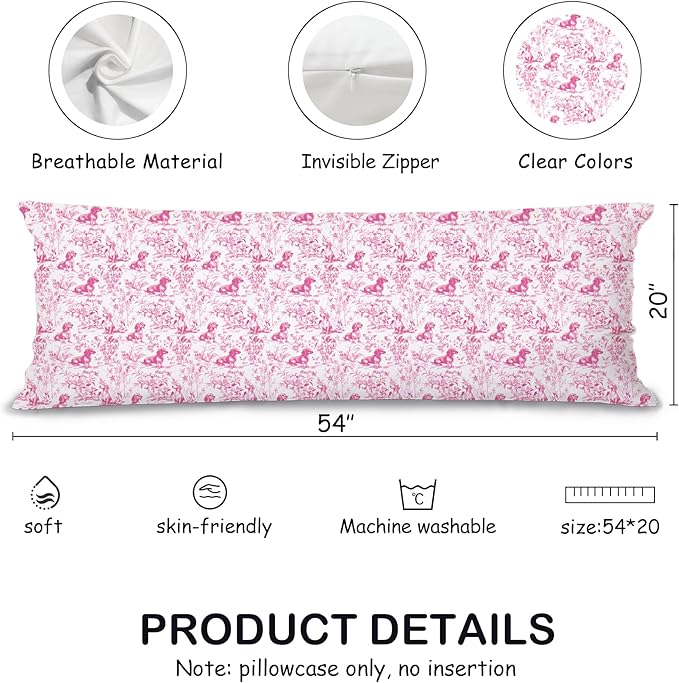 Pink Chinoiserie Dachshund Dog 20x54 Body Pillow Cover with Zipper,Dachshund Weiner Decor,Grandmillennial Pink Weiner Dog Decorative Body Pillow Cases for Bed Couch