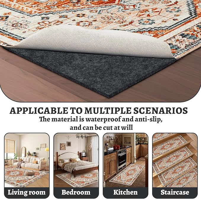 100% Waterproof Rug pad, 2x6 ft Area Rug Non-Slip Rug Pads, 1/4" Thick Carpet Pads for All Floors and finishes, Felt pad for Hardwood Floors, Keep Carpets in Place Soft and Secure