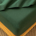 MooMee Fitted Bottom Sheet Only 100% Washed Cotton Linen Like Textured Breathable Durable Soft Comfy Deep Pocket Fits Mattress up to 17" (Forest Green, Queen)