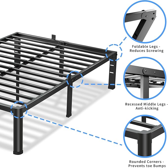 12 Inch California King Bed Frame, 3500Lbs Heavy Duty Metal Platform with Round Corner Legs Mattress Slide Stopper, Steel Slat Support No Box Spring Needed, Noise Free, Non-Slip, Easy Assembly