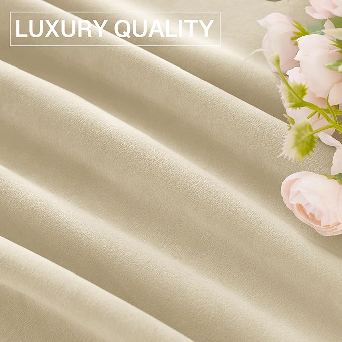 StangH Beige Curtains 105 inches Long Elegant Velvet Thermal Curtains for Bedroom, Light Reducing Privacy Protect Window Panels for Living Dining Room, W52 x L105, 2 Panels
