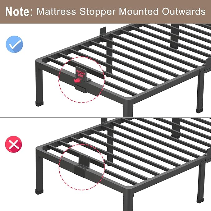 ROIL 12 inch Twin Bed Frames with Headboard Hole and Round Corner Legs Mattress Retainers 3500LBS Heavy Duty Steel Slats No Box Spring Needed Platform Noise-Free Easy Assembly