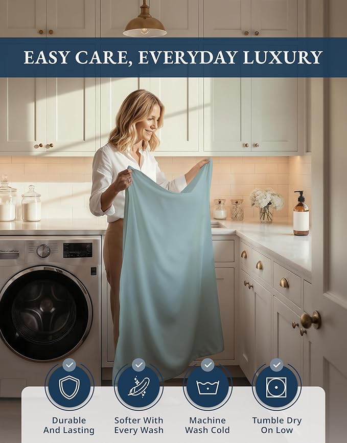 LANE LINEN 1000 Thread Count 100% Egyptian Cotton King Size Sheets – Silky Sateen Weave, Naturally Cooling & Durable, Ultra-Soft Luxury You Can Feel,15" Deep Pocket King Sheet Set – French Blue
