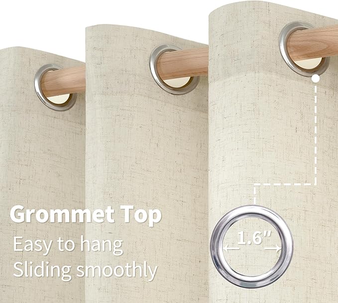 YoungsTex Beige Linen Curtains 45 Inch Length for Short Kitchen Window, Light Filtering Semi Sheer Drapes with Grommet Rustic for Cafe Bathroom Bedroom, 2 Panels, 52 X 45 Inch