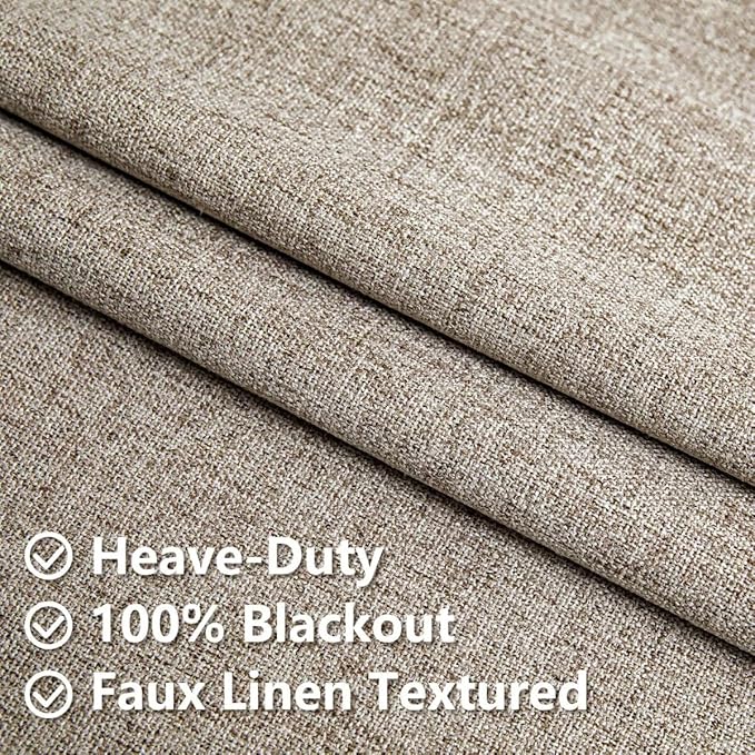 100% Blackout Curtains 90 Inch Length 2 Panels Set, Black Out Curtains for Living Room, Linen Thermal Insulated Grommet Drapes Bedroom Luxury Decor Privacy(37W × 90L inch, Linen)