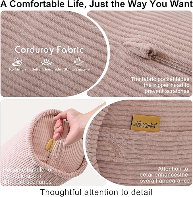 Body Pillow for Adults – Corduroy Long Round Bolster Pillow for Bed, Cuddle Pillow with Full Support for Side Sleepers & Restful Sleep,47 x 7.87 Inches,Pink