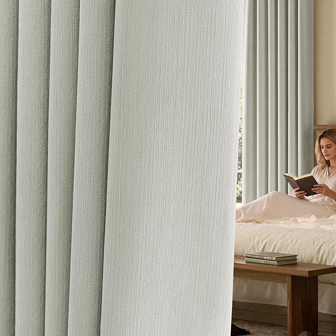 jinchan Chenille Blackout Curtains 108 Inches Long Light Grey Thermal Insulated Curtains for Living Room Bedroom 2 Panels Noise Reducing Drapes Back Tab Full Privacy Window Curtains 50x108 Inch