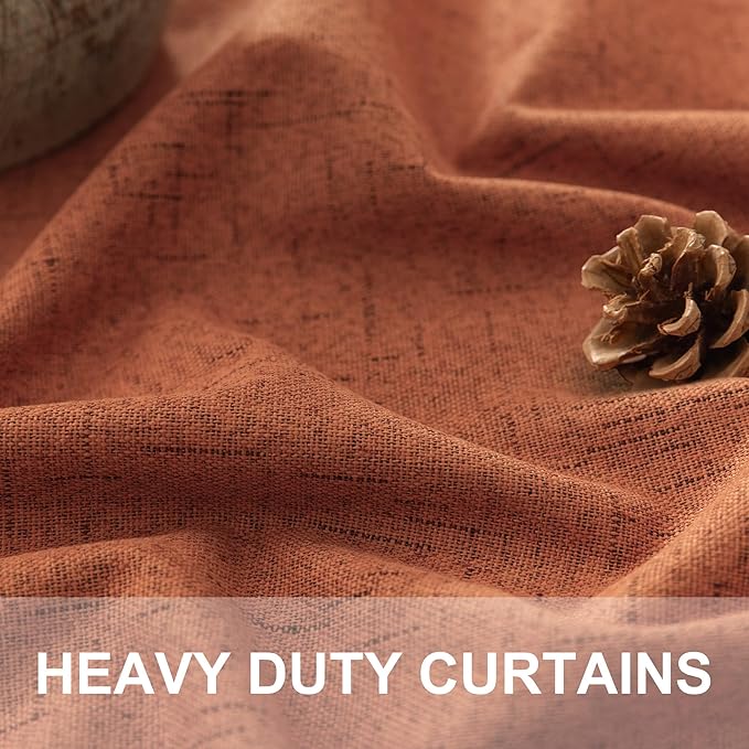 Terracotta Blackout Curtains 108 Inch Long 2 Panel Set Linen Textured Fall Rustic Country Rust Orange Black Out Curtain for Sliding Doors Back Tab Floor to Ceiling Drape for Living Room Bedroom Window
