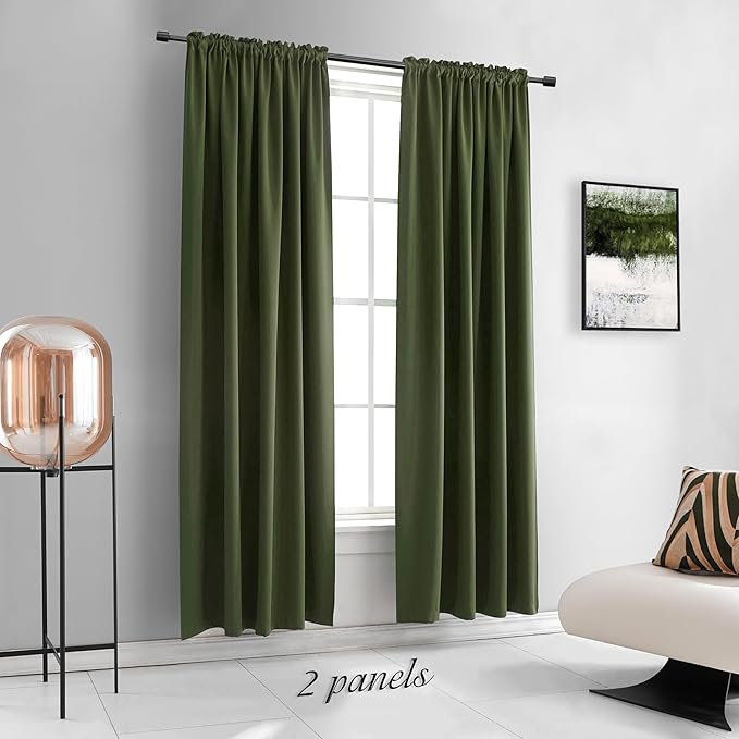 DONREN Loden/Dark Olive Green Blackout Curtains 52 Inch with by90 Inch Length for Bedroom - 2 Panels Patio Glass Door Curtain Panels,Livingroom Room Darkening Thermal Insulated Drapes