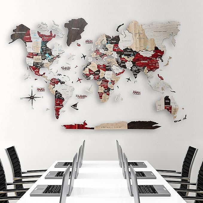 Handmade 3D Wood World Map Wall Art Large Wall Decor Track Your World Travels - Special for Home, Kitchen and Office (Medium, Urban)