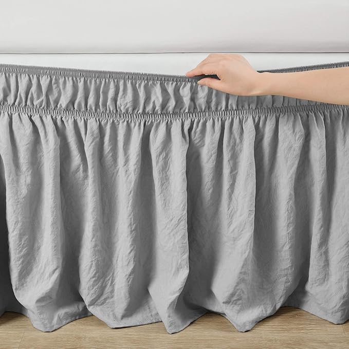 Lush Decor Ruched Ruffle Elastic Easy Wrap Around Bed Skirt Single Twin/Twin XL/Full Light Gray - Twin Bed Skirt - Dust Ruffle - Gray Bedskirts