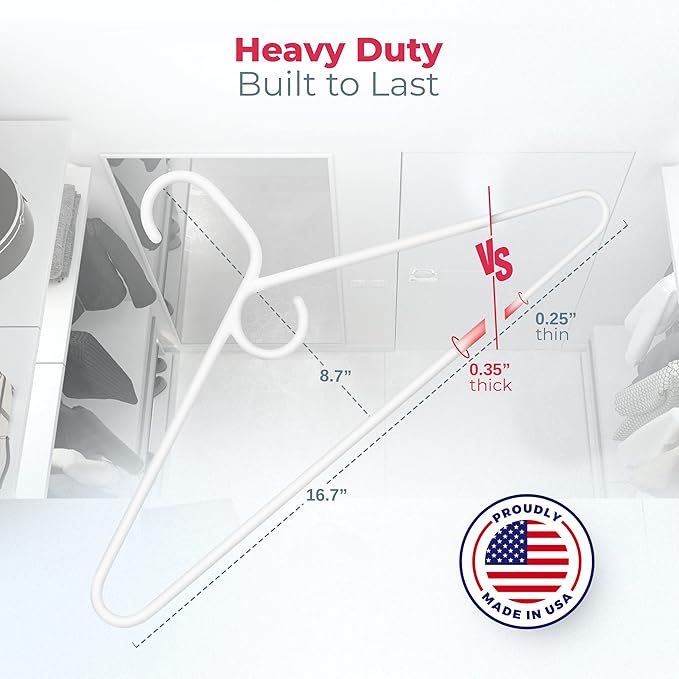 Neaties Heavy Duty Clothes Hangers 6 Pack – Made in The USA – 8lb Capacity Plastic Hangers for Adult Clothing – Durable for Pants, Coats, Jackets, or Jeans – White & Mint
