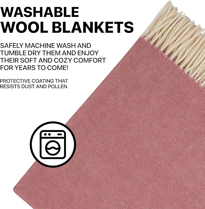 | Wool Blanket/Throw | 100% New Zealand Wool | Perfect for Home and Outdoors | Virgin Wool Throw with Fringes 67"x79" (170 x 200 cm)
