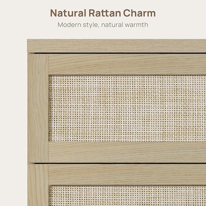 SICOTAS Dresser for Bedroom - 50" Wide 6 Drawer Dresser Rattan Dressers & Chests of Drawers Boho Drawers for Bedroom Bedside Table Clothes Large Closet Storage for Closet Hallway Entryway