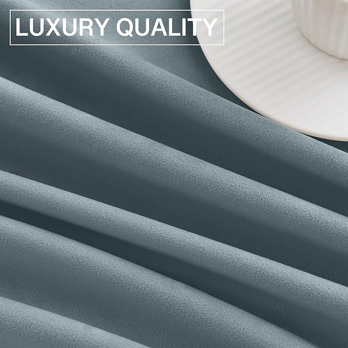 StangH Stone Blue Velvet Curtains for Living Room 62 inches Wide Soft Room Darkening Privacy Protect Drapes for Window Covering/Sliding Door/Office Divider, W62 x L90, 2 Panels