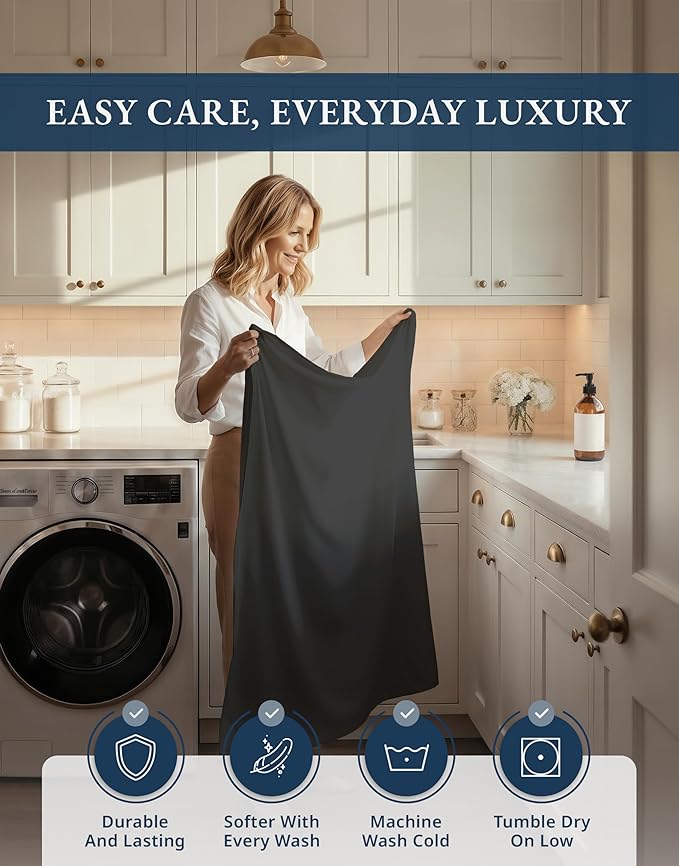 LANE LINEN 100% Egyptian Cotton Extra Long Twin Sheets - 1000 Thread Count, Long Staple Mercerized Cotton No Pill Fade Resistant Silky Sateen Weave for Soft & Comfy Good Night Sleep- Black
