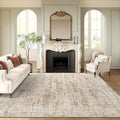 12x15 Washable Area Rug Brown Neutral Abstract Living Room Large Carpet Non Slip Bedroom Indoor Office Dining Room Low Pile Thin Rug