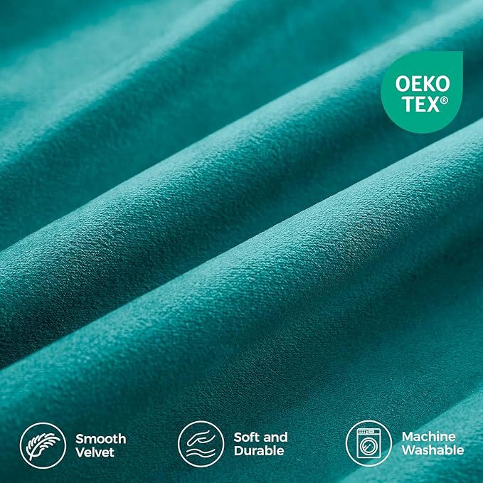 Pinch Pleated 100% Blackout Curtains for Bedroom, Teal Velvet Curtains for Living Room, Black Out Curtain 86 inch Long Room Darkening, Blackout Pinch Pleat Drapes with Hooks 2 Panels