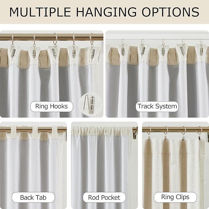 Vision Home Natural Linen Full Blackout Curtains 108 inch for Bedroom Living Room Darkening Soundproof Window Panels 9FT Thermal Insulated Rod Pocket Back Tab Farmhouse Drapes 56" Wx108 Lx2