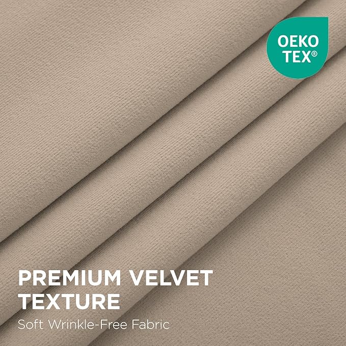 Joydeco Beige 100% Blackout Curtains 108 Inch 2 Panels, Luxury Thermal Beige Velvet Curtains for Bedroom Living Room, Soundproof Blackout Window Drapes, Rod Pocket & Back Tab (52W x 108L)