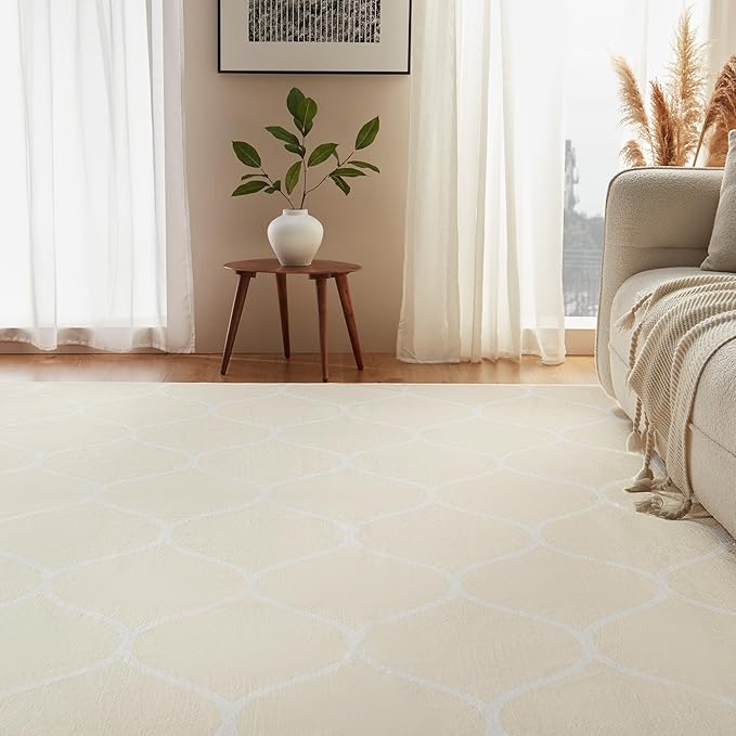 Amazon Basics Thin Indoor Area Rug, Geometric Printed Washable Home Decor Carpet for Living Room Bedroom, 8' W × 10' L, Beige Geometric